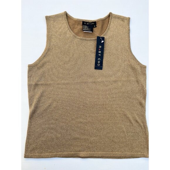 Ruby Cho Sleeveless Shimmer Gold Holiday Top RC4051 Size M Silk Blend NWT - Picture 13 of 13